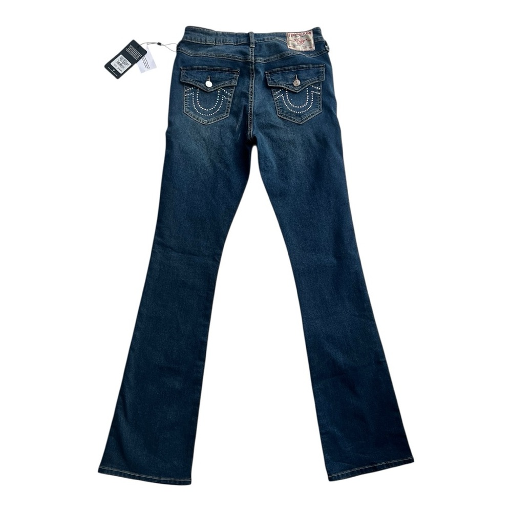 True Religion Dark Glacial Becca Crystal Flap Bootcut Jeans Size 28